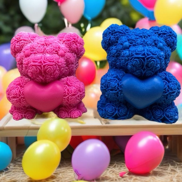 2 Charming Pink Rose Bear Candle for Celebrations - Picture 4 of 4